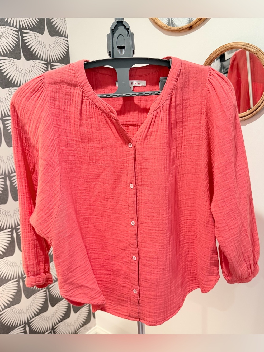 XiRENA Coral Button-Front Gauze Blouse